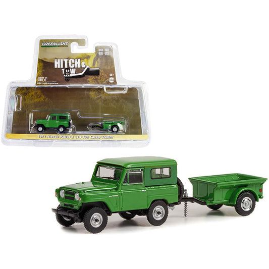 1972 Nissan Patrol Green with 1/4 Ton Cargo Trailer "Hitch & Tow" Series 25 1/64 Diecast Model Car by Greenlight