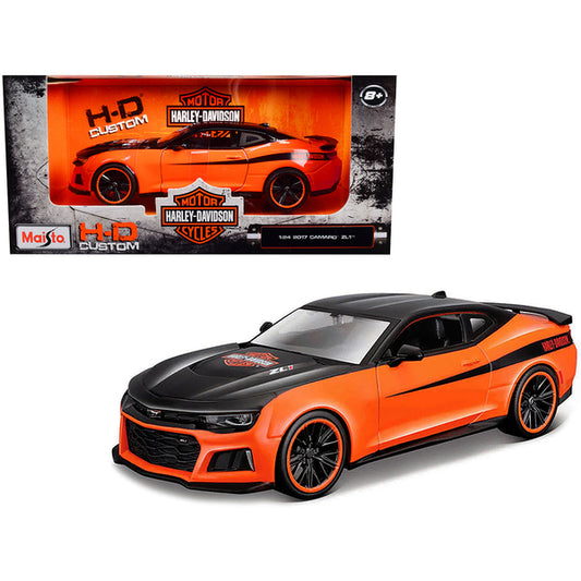 2017 Chevrolet Camaro ZL1 Orange and Black "Harley Davidson" "H-D Custom" Series 1/24 Diecast Model Car by Maisto