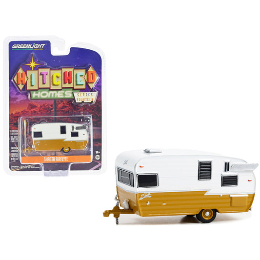 Shasta Airflyte Travel Trailer Butterscotch and White "Hitched Homes" Series 14 1/64 Diecast Model by Greenlight