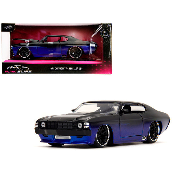 1971 Chevrolet Chevelle SS Black and Blue "Pink Slips" Series 1/24 Diecast Model Car by Jada