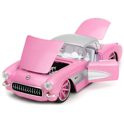 1957 Chevrolet Corvette Pink Metallic with Silver Top and White Interior "Pink Slips" Series 1/24 Diecast Model Car by Jada