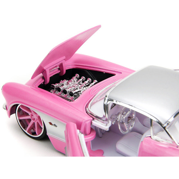 1957 Chevrolet Corvette Pink Metallic with Silver Top and White Interior "Pink Slips" Series 1/24 Diecast Model Car by Jada