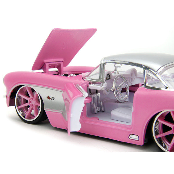 1957 Chevrolet Corvette Pink Metallic with Silver Top and White Interior "Pink Slips" Series 1/24 Diecast Model Car by Jada