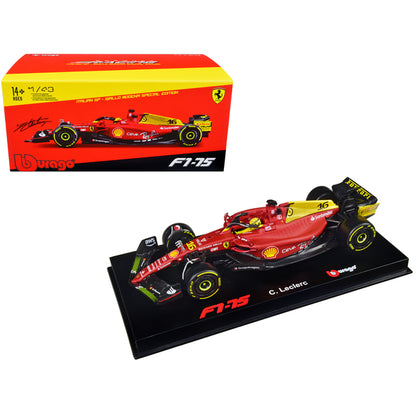 Ferrari F1-75 #16 Charles Leclerc "Giallo Modena" 2nd Place Formula One F1 Italian GP (2022) "Formula Racing" Series with Display Case 1/43 Diecast Model Car by Bburago