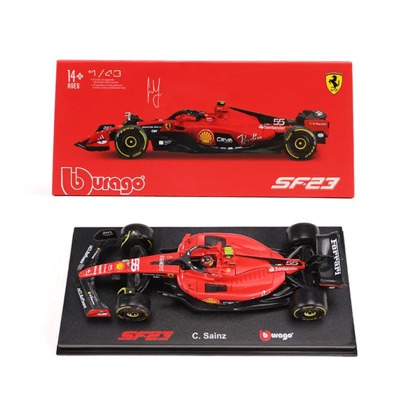 Ferrari SF-23 #55 Carlos Sainz "Formula One F1 World Championship" (2023) with Display Case "Formula Racing" Series 1/43 Diecast Model Car by Bburago