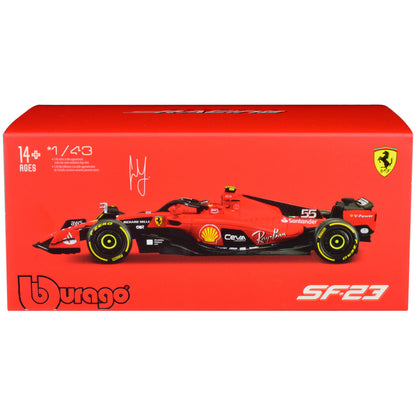 Ferrari SF-23 #55 Carlos Sainz "Formula One F1 World Championship" (2023) with Display Case "Formula Racing" Series 1/43 Diecast Model Car by Bburago