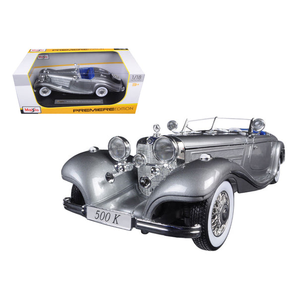 1936 Mercedes 500K Special Roadster Grey 1/18 Diecast Model Car by Maisto