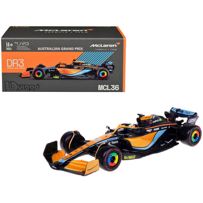 McLaren MCL36 #3 Daniel Ricciardo Formula One F1 "Australian GP" (2022) with Display Case 1/43 Diecast Model Car by Bburago