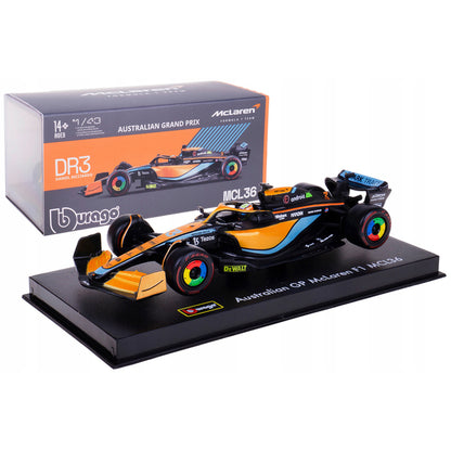 McLaren MCL36 #3 Daniel Ricciardo Formula One F1 "Australian GP" (2022) with Display Case 1/43 Diecast Model Car by Bburago