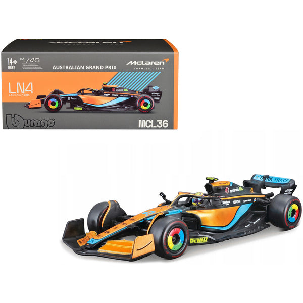 McLaren MCL36 #4 Lando Norris Formula One F1 "Australian GP" (2022) with Display Case 1/43 Diecast Model Car by Bburago