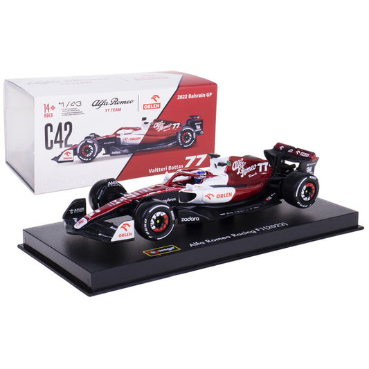 Alfa Romeo C42 #77 Valtteri Bottas F1 Formula One "Bahrain Grand Prix" (2022) with Display Case 1/43 Diecast Model Car by Bburago