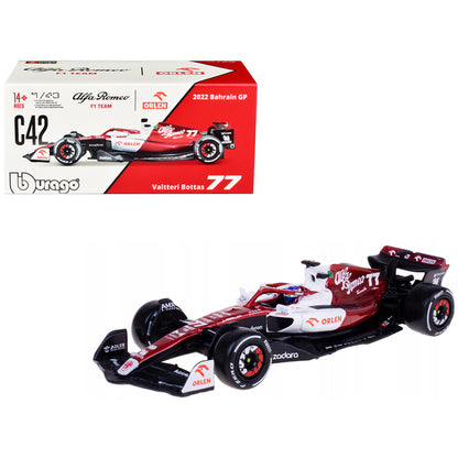 Alfa Romeo C42 #77 Valtteri Bottas F1 Formula One "Bahrain Grand Prix" (2022) with Display Case 1/43 Diecast Model Car by Bburago