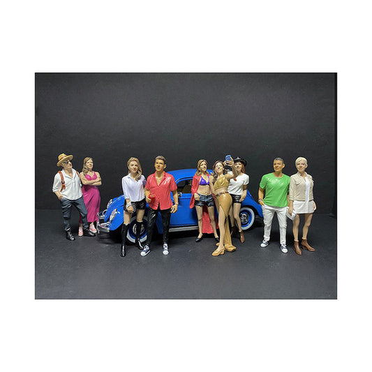 "Partygoers" 9 piece Figurine Set for 1/18 Scale Models by American Diorama