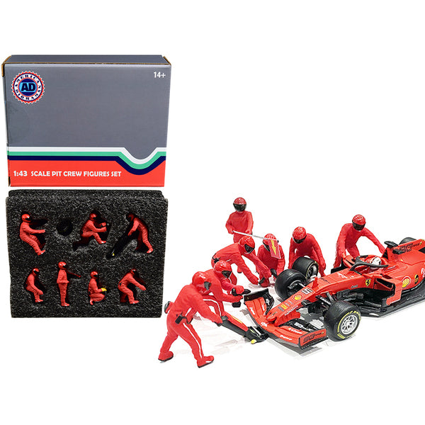 Formula One F1 Pit Crew 7 Figurine Set Team Red for 1/43 Scale Models by American Diorama