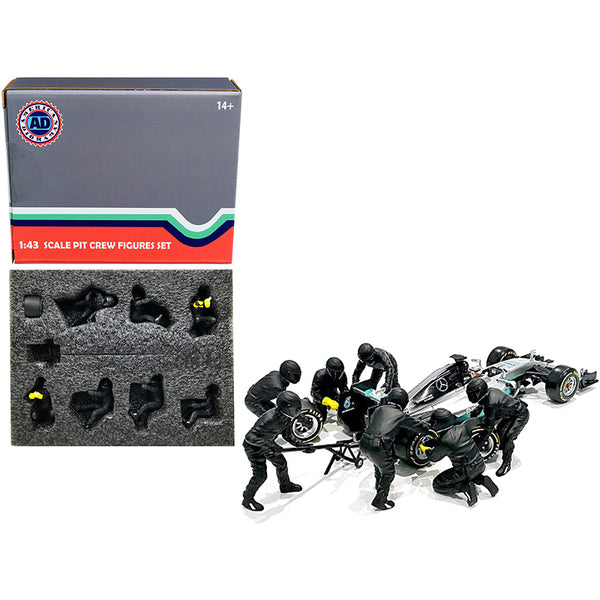 Formula One F1 Pit Crew 7 Figurine Set Team Black Release II for 1/43 Scale Models by American Diorama