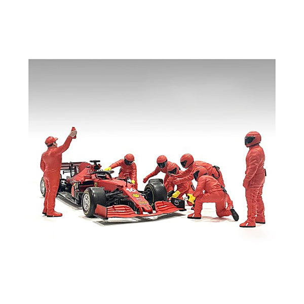 Formula One F1 Pit Crew 7 Figure Set Team Red Release III for 1/43 Scale Models by American Diorama