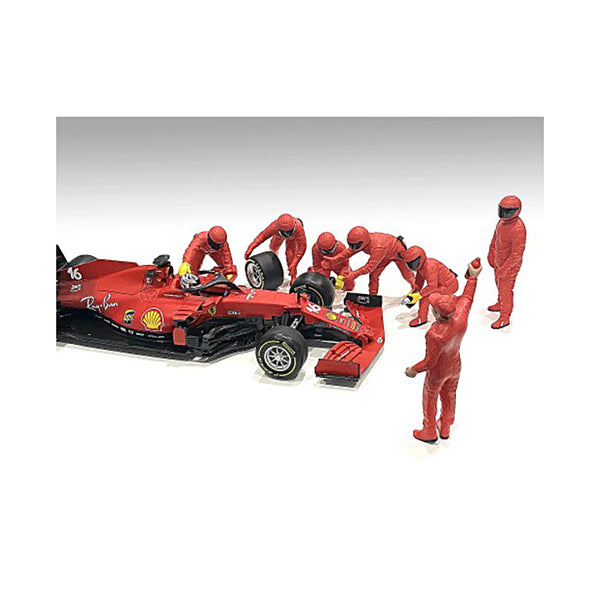 Formula One F1 Pit Crew 7 Figure Set Team Red Release III for 1/43 Scale Models by American Diorama