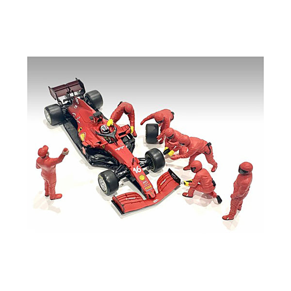 Formula One F1 Pit Crew 7 Figure Set Team Red Release III for 1/43 Scale Models by American Diorama