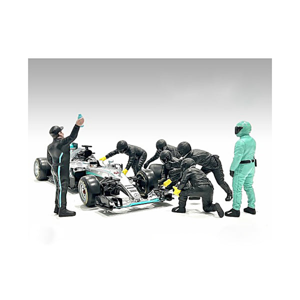 Formula One F1 Pit Crew 7 Figure Set Team Black Release III for 1/43 Scale Models by American Diorama