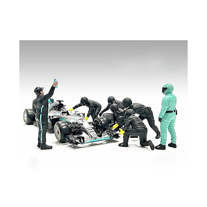 Formula One F1 Pit Crew 7 Figure Set Team Black Release III for 1/43 Scale Models by American Diorama