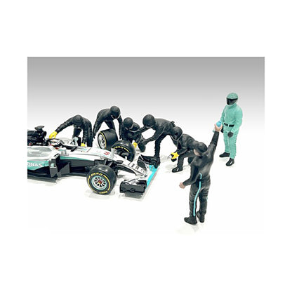 Formula One F1 Pit Crew 7 Figure Set Team Black Release III for 1/43 Scale Models by American Diorama