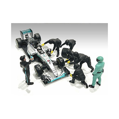 Formula One F1 Pit Crew 7 Figure Set Team Black Release III for 1/43 Scale Models by American Diorama