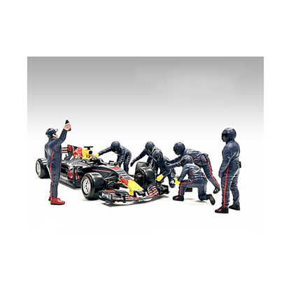 Formula One F1 Pit Crew 7 Figure Set Team Blue Release III for 1/43 Scale Models by American Diorama