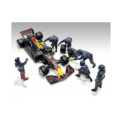 Formula One F1 Pit Crew 7 Figure Set Team Blue Release III for 1/43 Scale Models by American Diorama