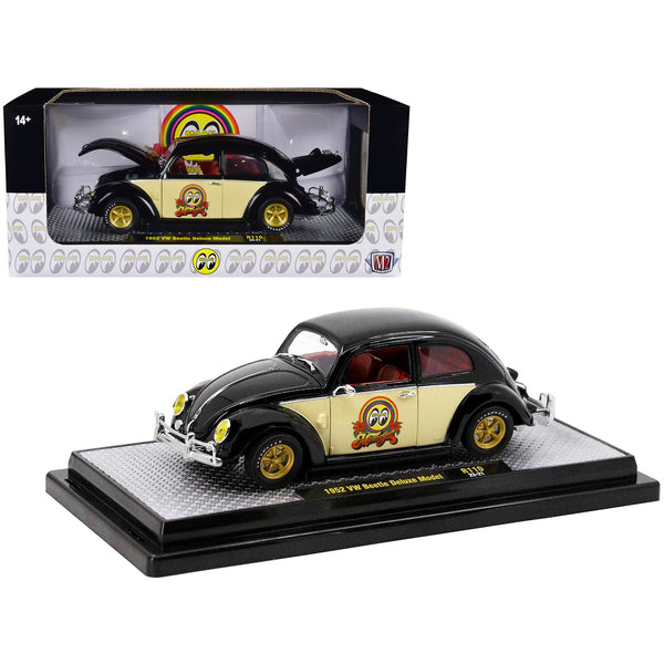 1952 Volkswagen Beetle Deluxe Model Black with Cream Sides and Red Interior "MoonEyes" Limited Edition to 5250 pieces Worldwide 1/24 Diecast Model Car by M2 Machines