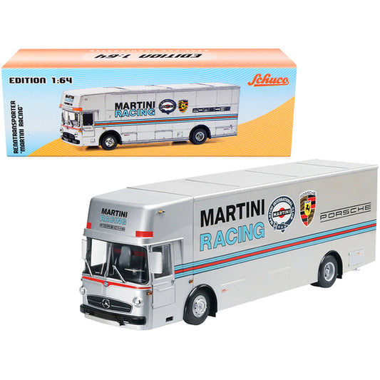 Mercedes Benz Race Car Transporter "Martini Racing" Silver with Stripes 1/64 Diecast Model by Schuco