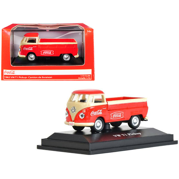 1962 Volkswagen T1 Pickup Truck "Coca-Cola" Red and Cream 1/72 Diecast Model Car by Motorcity Classics