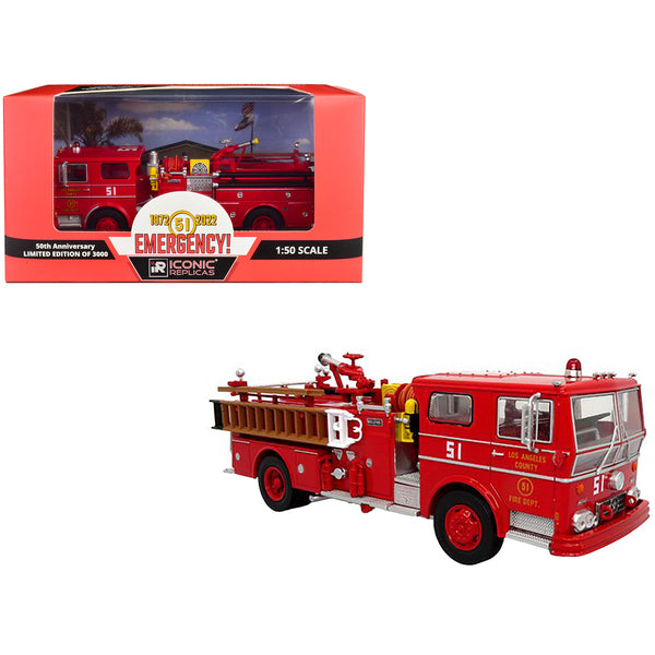 1973 Ward LaFrance Ambassador Fire Engine "Los Angeles County Fire Department" LA County FD (LACFD) "Emergency! 50th Anniversary" (1972-2022) Limited Edition to 3000 pieces Worldwide 1/50 Diecast Model by Iconic Replicas