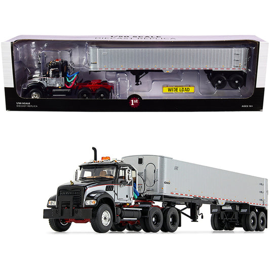 Mack Granite MP Tandem-Axle Day Cab with East Genesis End Dump Trailer Black and Silver 1/50 Diecast Model by First Gear