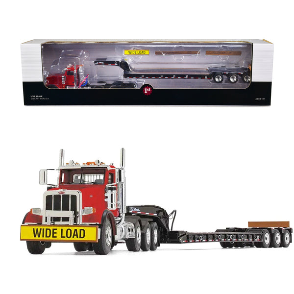 Peterbilt 367 Day Cab Cola Red and Talbert 55SA Tri-Axle Lowboy Trailer Black 1/50 Diecast Model by First Gear