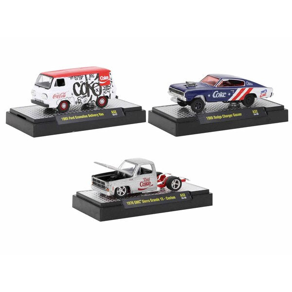 "Coca-Cola" Set of 3 pieces Release 32 Limited Edition to 9250 pieces Worldwide 1/64 Diecast Model Cars by M2 Machines