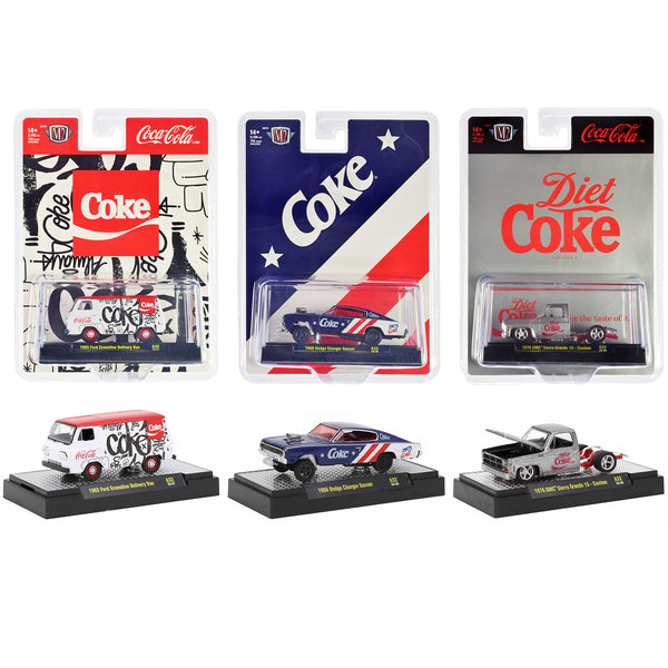 "Coca-Cola" Set of 3 pieces Release 32 Limited Edition to 9250 pieces Worldwide 1/64 Diecast Model Cars by M2 Machines