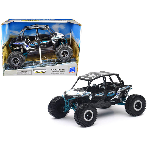 Polaris RZR XP 4 Turbo EPS Sport UTV White with Graphics and Black Top "Xtreme Off-Road" Series 1/18 Diecast Model by New Ray