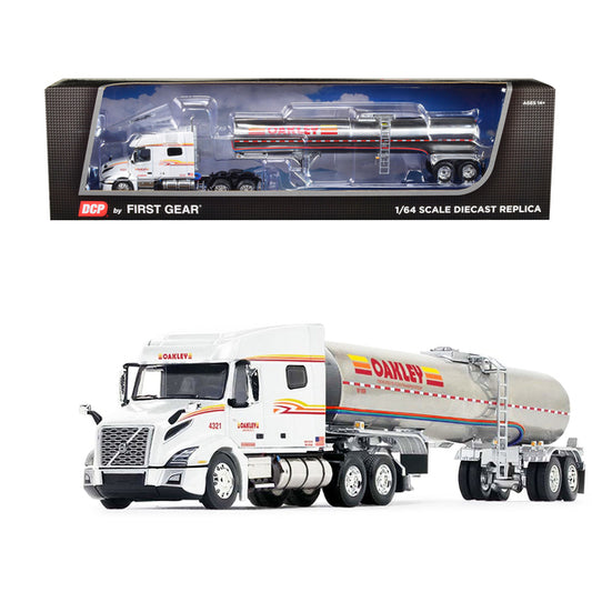 Volvo VNL 740 Mid-Roof Sleeper with Brenner Food-Grade Tanker Trailer "Oakley Transport" White with Graphics 1/64 Diecast Model by DCP/First Gear