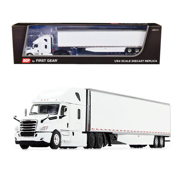 2018 Freightliner Cascadia High Roof Sleeper Cab with 53' Utility Trailer with Skirts White 1/64 Diecast Model by DCP/First Gear