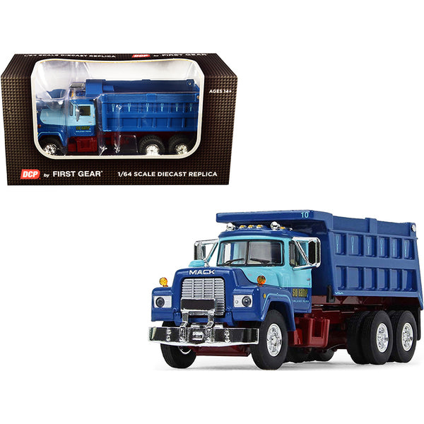 Mack R Model Tandem Axle Dump Truck "Sid Kamp" Dark Blue and Light Blue 1/64 Diecast Model by DCP/First Gear