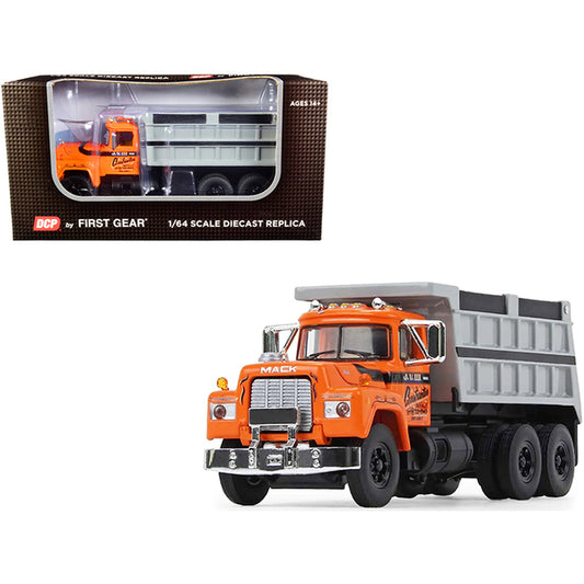 Mack R Model Tandem Axle Dump Truck "J.V. III Construction" Orange and Gray 1/64 Diecast Model by DCP/First Gear