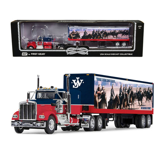 Kenworth W900A with 60" Sleeper and 40' Vintage Trailer "John Wayne: Courage" Dark Blue and Red 1/64 Diecast Model by DCP/First Gear