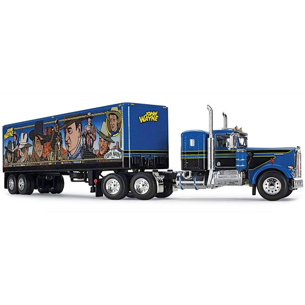 Kenworth W900A with Sleeper and 40' Vintage Trailer "John Wayne: Comic Edition" Blue with Black Stripes 1/64 Diecast Model by DCP/First Gear