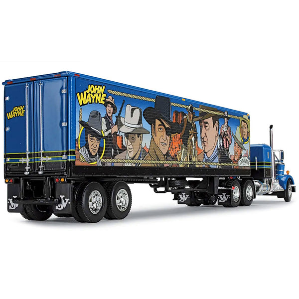 Kenworth W900A with Sleeper and 40' Vintage Trailer "John Wayne: Comic Edition" Blue with Black Stripes 1/64 Diecast Model by DCP/First Gear