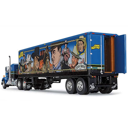 Kenworth W900A with Sleeper and 40' Vintage Trailer "John Wayne: Comic Edition" Blue with Black Stripes 1/64 Diecast Model by DCP/First Gear