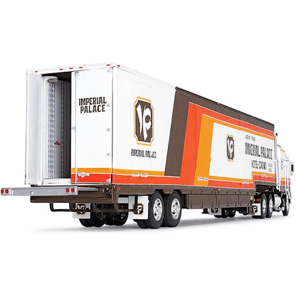 Kenworth K100 COE Aerodyne Sleeper Cab and Kentucky Moving Trailer White and Brown with Stripes "Visit Imperial Palace Hotel and Casino Las Vegas" "Fallen Flag" Series 1/64 Diecast Model by DCP/First Gear