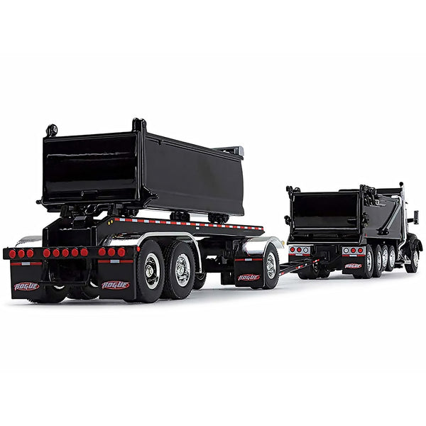 Kenworth T880 Quad-Axle Dump Truck and Rogue Transfer Tandem-Axle Dump Trailer Black 1/64 Diecast Model by DCP/First Gear