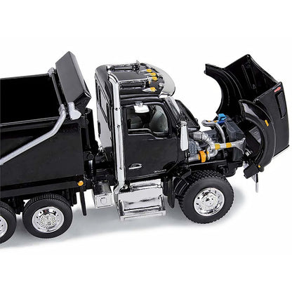 Kenworth T880 Quad-Axle Dump Truck and Rogue Transfer Tandem-Axle Dump Trailer Black 1/64 Diecast Model by DCP/First Gear