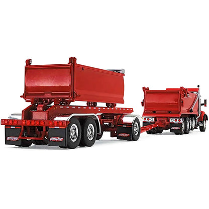 Kenworth T880 Quad-Axle Dump Truck and Rogue Transfer Tandem-Axle Dump Trailer Viper Red 1/64 Diecast Model by DCP/First Gear