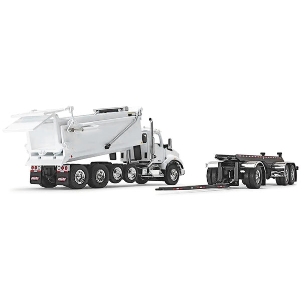 Kenworth T880 Quad-Axle Dump Truck and Rogue Transfer Tandem-Axle Dump Trailer Viper White 1/64 Diecast Model by DCP/First Gear